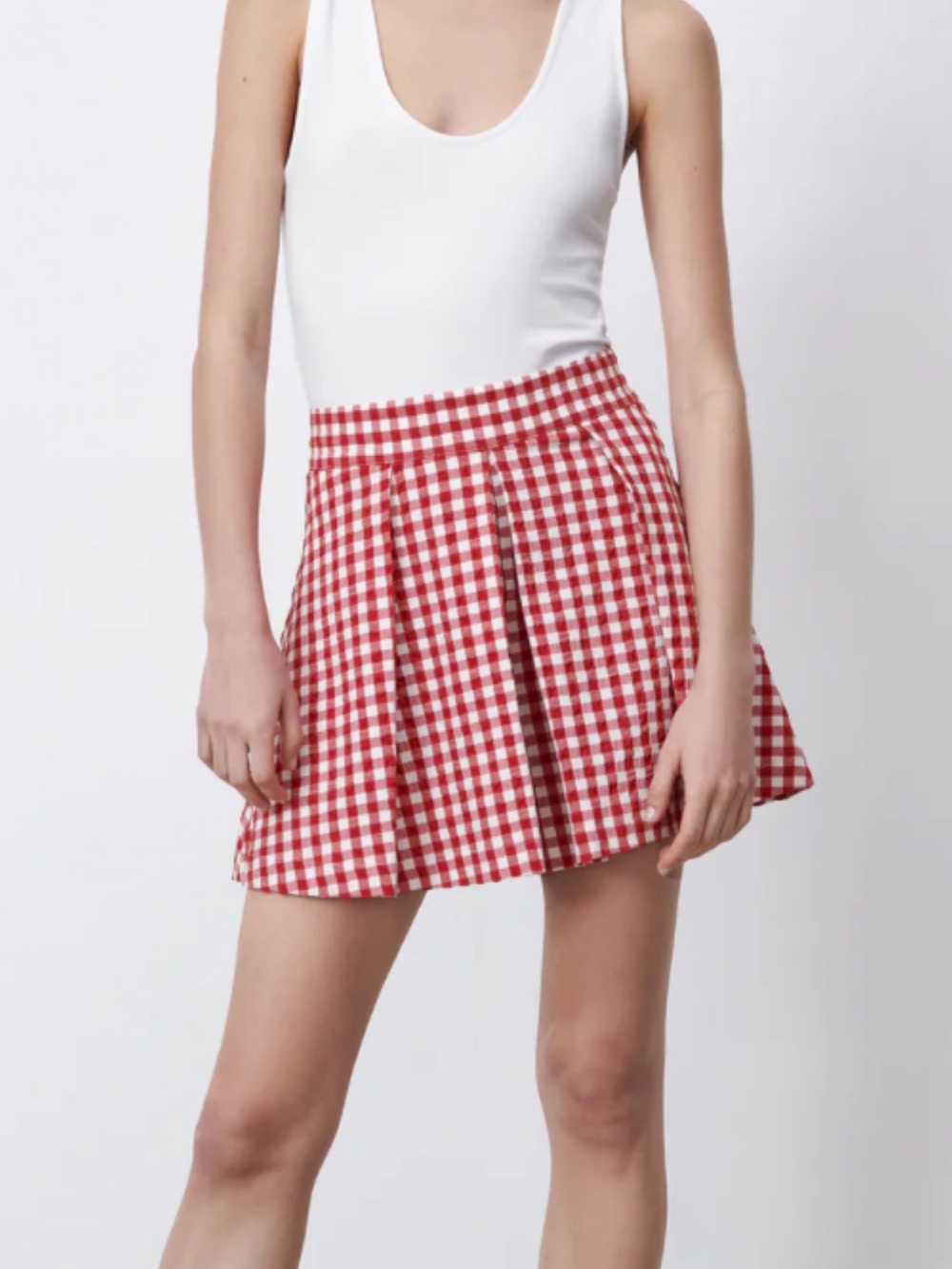 Zara Red and White Gingham Skater Skirt